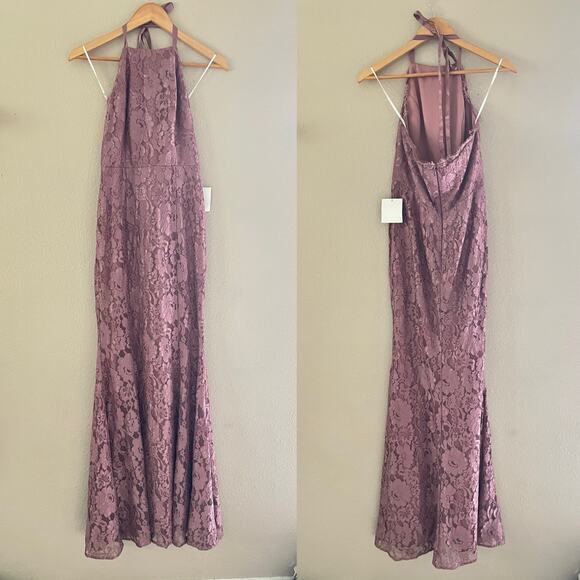 NEW Lulu’s Every Memory Mauve Lace Halter Maxi Dress - Picture 2 of 9